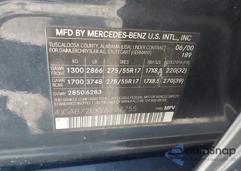 2000 Mercedes-Benz Ml 430 из США, поврежденный, VIN 4JGAB72EXYA207755